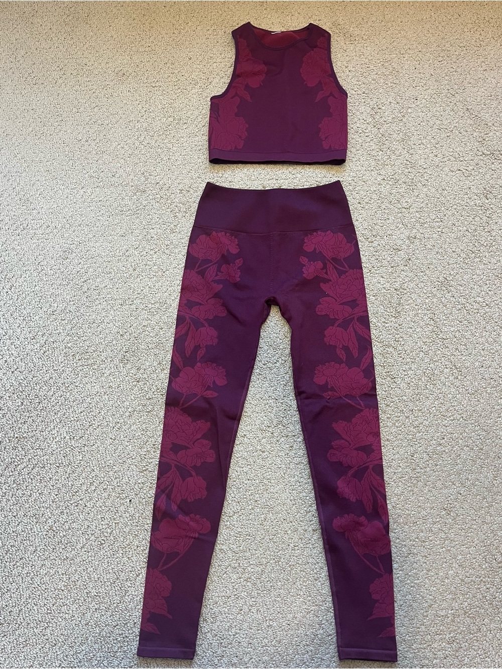 Fabletics Plum Floral High-Waist Legging and Crop Sports Set